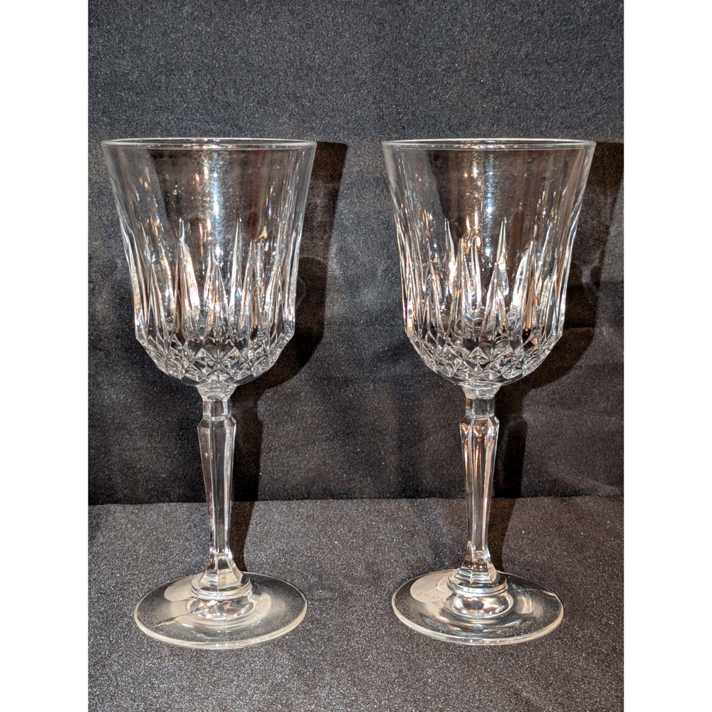 Vintage Lead Crystal Glass Pedestal Footed Stemware Wine Glasses ( Set Of Two)